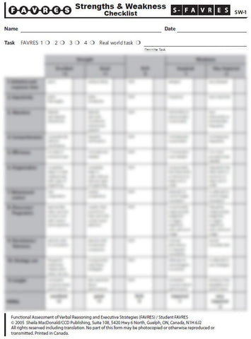 AFRS105 - ADULT FAVRES - Reasoning Strengths & Weaknesses Checklist (Pad of 50 sheets) - English (Level B)